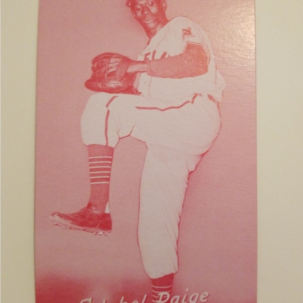 1980 AN EXHIBIT HALL OF FAME REPRINT SATCHEL PAIGE RED !